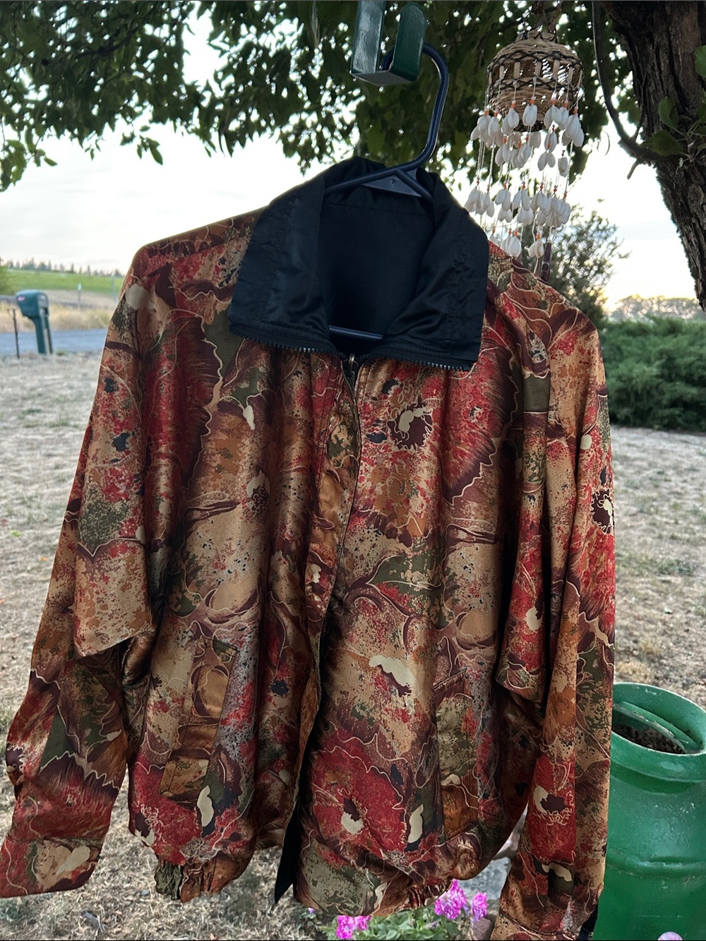 Reversible Women’s Red/Brown Patterned Bomber Jacket with Black Collar-